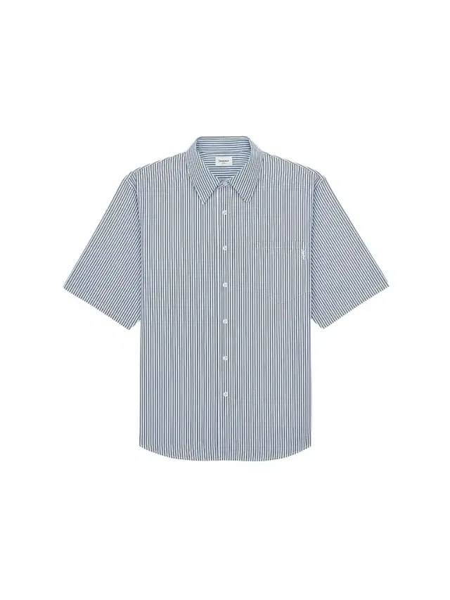 Saint Laurent Men's Cassandre Shirt in Striped Cotton Poplin - Craie Noir Bleu