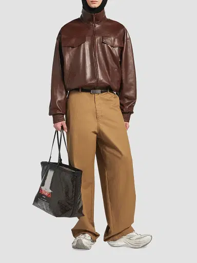 Balenciaga Men's High Collar Leather Bomber Jacket | Thumbnail 2