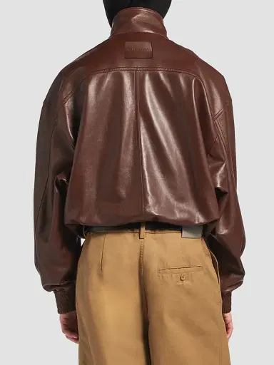 Balenciaga Men's High Collar Leather Bomber Jacket | Thumbnail 4