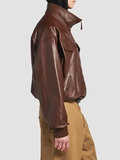 Balenciaga Men's High Collar Leather Bomber Jacket | Thumbnail 5