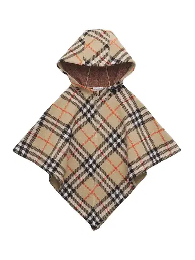 Burberry Girl's Check Hooded Poncho - Sand | Thumbnail 1 Burberry Girl's Check Hooded Poncho - Sand | Thumbnail 1