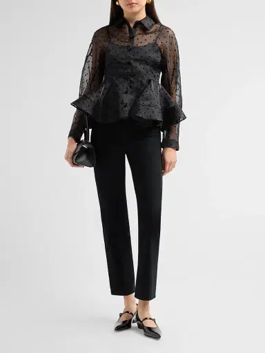 Ganni Women's Flocked Dot Organza Peplum Shirt | Thumbnail 2 Ganni Women's Flocked Dot Organza Peplum Shirt | Thumbnail 2
