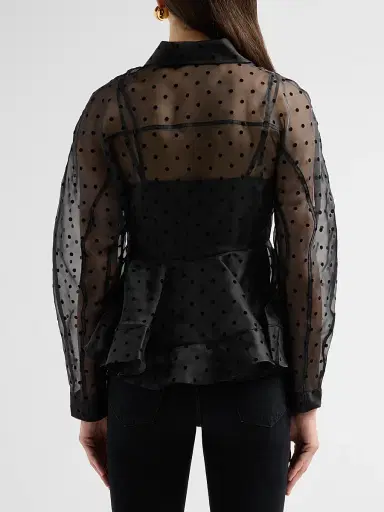 Ganni Women's Flocked Dot Organza Peplum Shirt | Thumbnail 3 Ganni Women's Flocked Dot Organza Peplum Shirt | Thumbnail 3