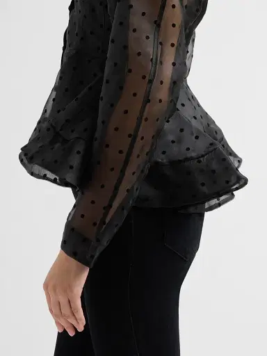 Ganni Women's Flocked Dot Organza Peplum Shirt | Thumbnail 5 Ganni Women's Flocked Dot Organza Peplum Shirt | Thumbnail 5