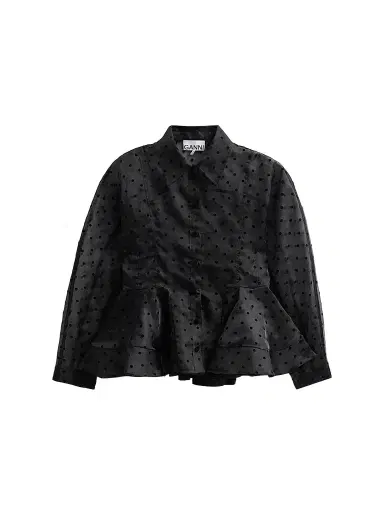 Ganni Women's Flocked Dot Organza Peplum Shirt | Thumbnail 1 Ganni Women's Flocked Dot Organza Peplum Shirt | Thumbnail 1