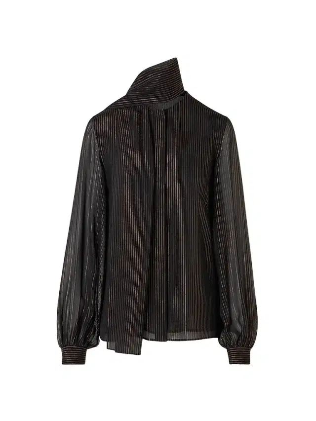 Akris Women's Striped Silk Lamé Scarf Blouse - Black Gold