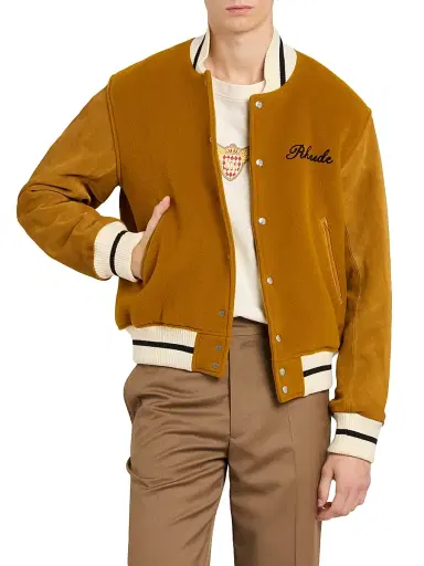 Rhude Men's Formal Varsity Jacket - Mustard White - Size XL | Thumbnail 3