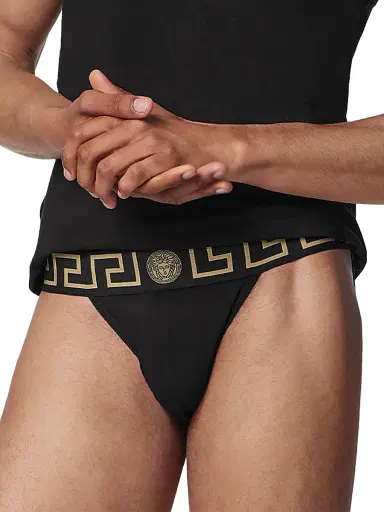 Versace Men's Medusa Stretch-Cotton Jock Strap - Black Gold Greek Key - Size XXL | Thumbnail 3 Versace Men's Medusa Stretch-Cotton Jock Strap - Black Gold Greek Key - Size XXL | Thumbnail 3