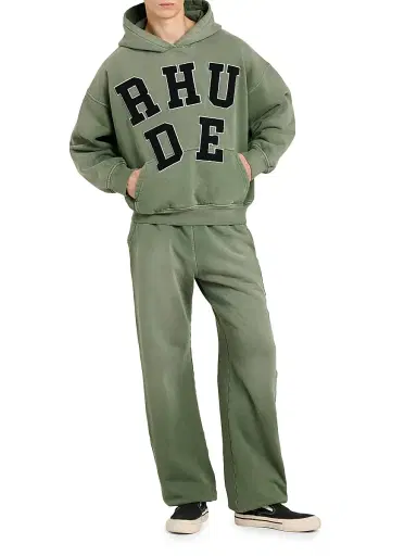Rhude Men's Chenille Patch Logo Hoodie - Washed Olive Black - Size XL | Thumbnail 2 Rhude Men's Chenille Patch Logo Hoodie - Washed Olive Black - Size XL | Thumbnail 2