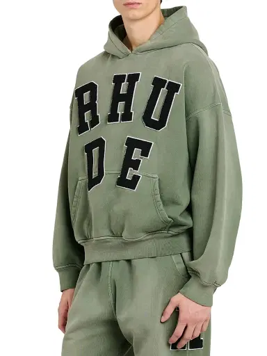 Rhude Men's Chenille Patch Logo Hoodie - Washed Olive Black - Size XL | Thumbnail 4 Rhude Men's Chenille Patch Logo Hoodie - Washed Olive Black - Size XL | Thumbnail 4