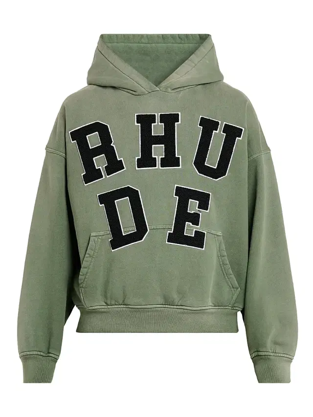 Rhude Men's Chenille Patch Logo Hoodie - Washed Olive Black