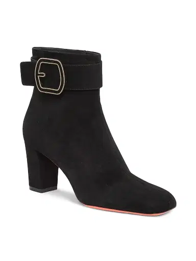 Santoni Women's Marta 70MM Suede Buckle Booties - Black - Size 12 | Thumbnail 2