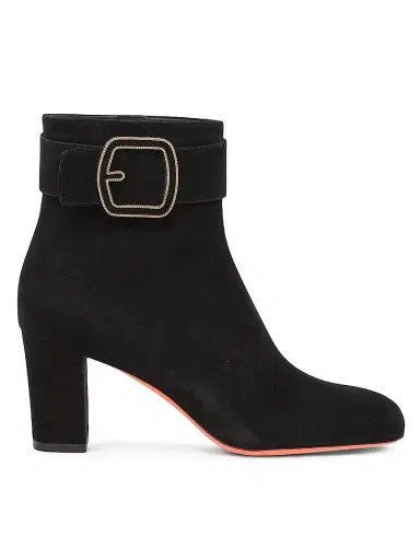 Santoni Women's Marta 70MM Suede Buckle Booties - Black - Size 12 | Thumbnail 1
