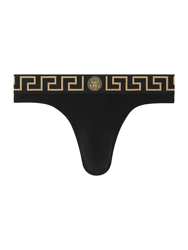 Versace Men's Medusa Stretch-Cotton Briefs - Black Gold Greek Key
