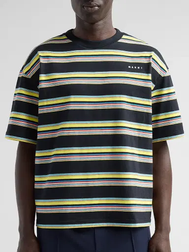 Marni Men's Striped Cotton Relaxed-Fit Crewneck T-Shirt - Acid | Thumbnail 5 Marni Men's Striped Cotton Relaxed-Fit Crewneck T-Shirt - Acid | Thumbnail 5