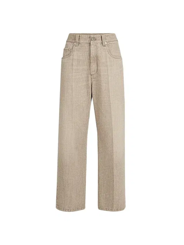 Brunello Cucinelli Women's Prince of Wales Denim Contemporary Square Trousers with Monili - Sand