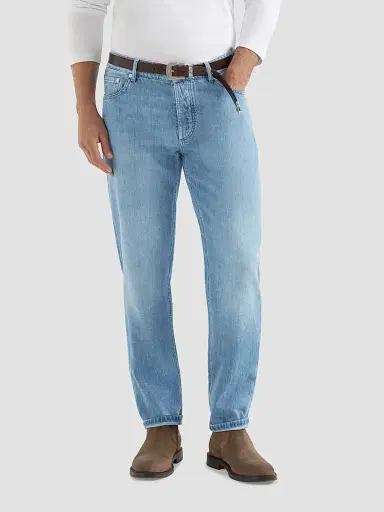 Brunello Cucinelli Men's Lightweight Denim Traditional Fit Five-Pocket Jeans - Light Denim | Thumbnail 2