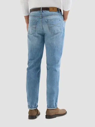 Brunello Cucinelli Men's Lightweight Denim Traditional Fit Five-Pocket Jeans - Light Denim | Thumbnail 3