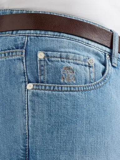 Brunello Cucinelli Men's Lightweight Denim Traditional Fit Five-Pocket Jeans - Light Denim | Thumbnail 5