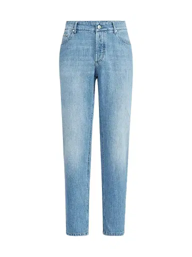 Brunello Cucinelli Men's Lightweight Denim Traditional Fit Five-Pocket Jeans - Light Denim | Thumbnail 1