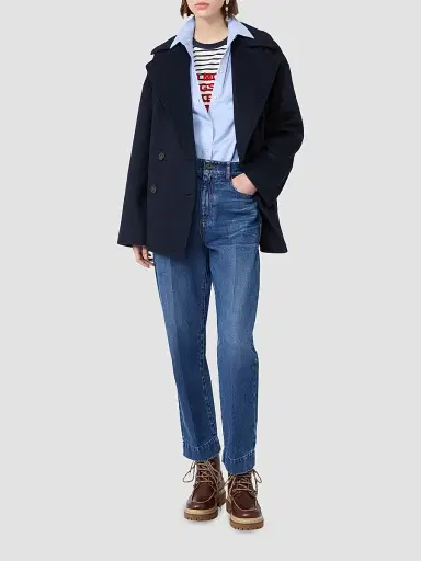 Weekend Max Mara Women's Double Wool Broadcloth Peacoat - Navy | Thumbnail 2 Weekend Max Mara Women's Double Wool Broadcloth Peacoat - Navy | Thumbnail 2