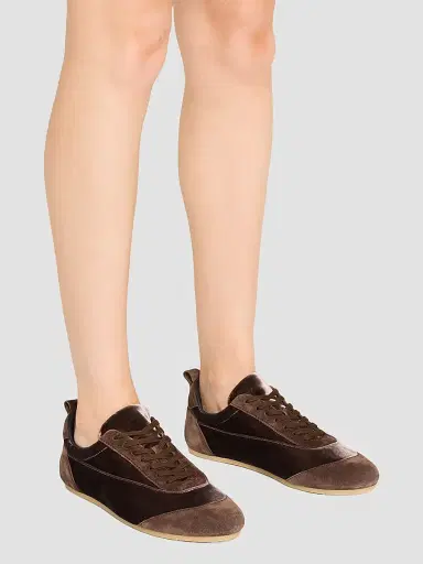 Jil Sander Women's Etage Velvet & Suede Low-Top Sneakers - Chocolate Plum | Thumbnail 6 Jil Sander Women's Etage Velvet & Suede Low-Top Sneakers - Chocolate Plum | Thumbnail 6
