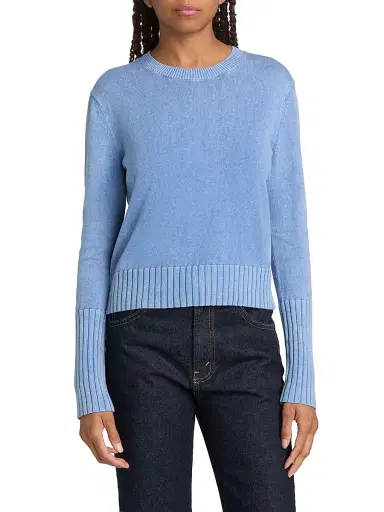 Guest In Residence Women's Rib-Knit Cotton-Blend Sweater - Delft Blue | Thumbnail 3