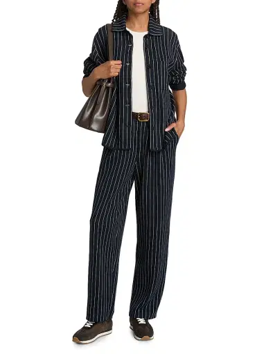 Guest In Residence Women's Pinstriped Cotton-Silk Carpenter Pants - Navy Butter - Size XL | Thumbnail 2
