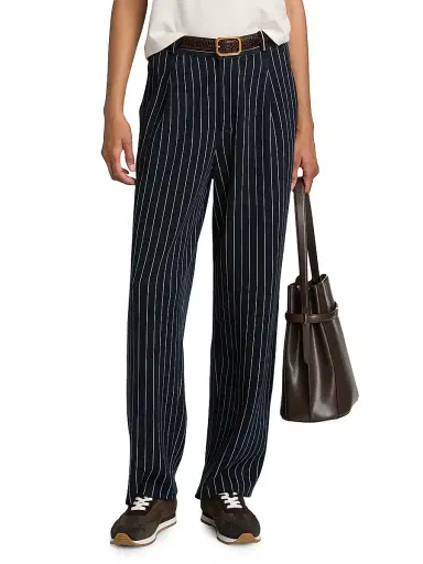 Guest In Residence Women's Pinstriped Cotton-Silk Carpenter Pants - Navy Butter - Size XL | Thumbnail 3