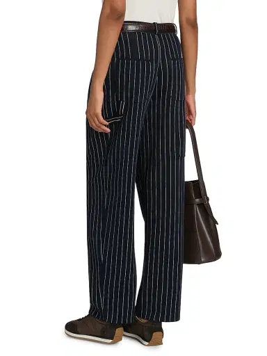 Guest In Residence Women's Pinstriped Cotton-Silk Carpenter Pants - Navy Butter - Size XL | Thumbnail 5