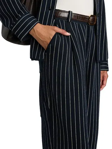 Guest In Residence Women's Pinstriped Cotton-Silk Carpenter Pants - Navy Butter - Size XL | Thumbnail 6