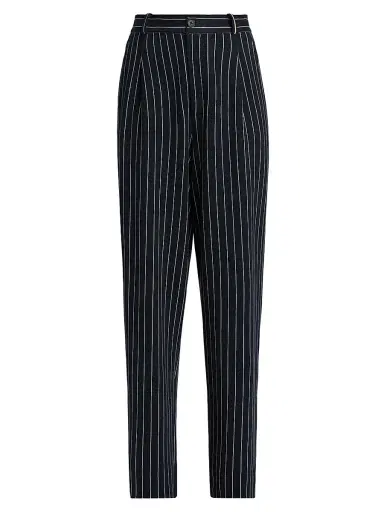 Guest In Residence Women's Pinstriped Cotton-Silk Carpenter Pants - Navy Butter - Size XL | Thumbnail 1