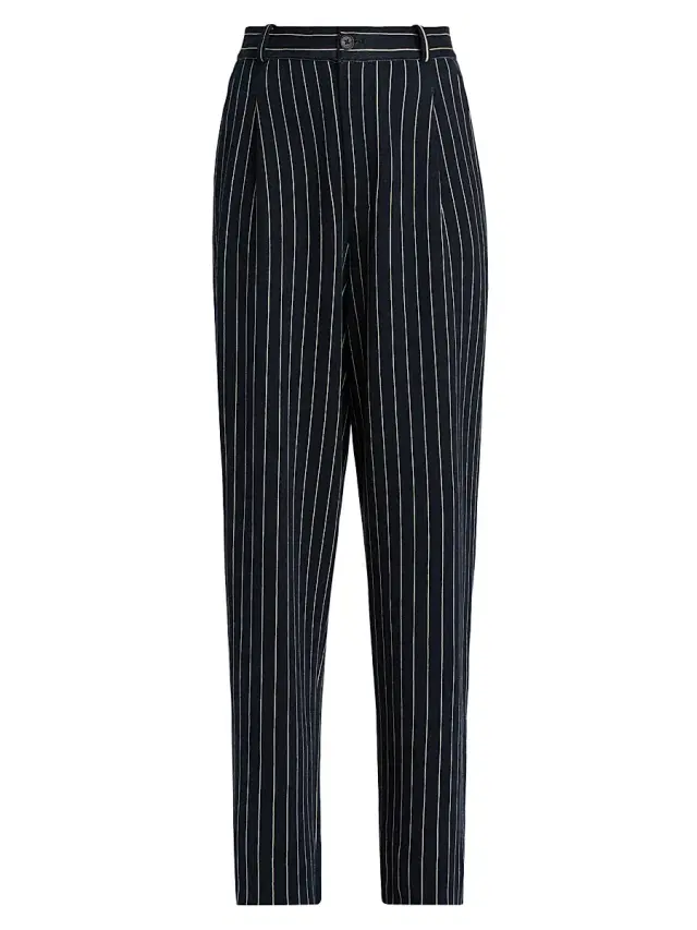 Guest in Residence Women's Pinstriped Cotton-Silk Carpenter Pants - Navy Butter