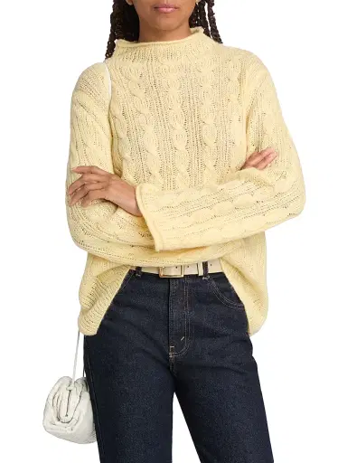 Guest In Residence Women's Cable-Knit Merino Wool-Blend Top - Butter | Thumbnail 3