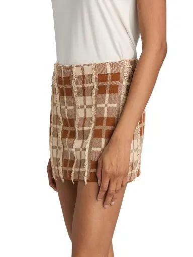 Guest In Residence Women's Fringe Plaid Silk-Linen Miniskirt | Thumbnail 4 Guest In Residence Women's Fringe Plaid Silk-Linen Miniskirt | Thumbnail 4