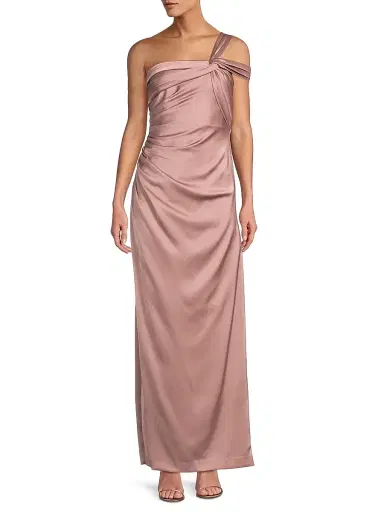 Aidan Mattox Women's Draped One-Shoulder Satin Column Gown - Warm Cameo - Size 14 | Thumbnail 2