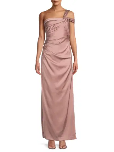 Aidan Mattox Women's Draped One-Shoulder Satin Column Gown - Warm Cameo - Size 14 | Thumbnail 3