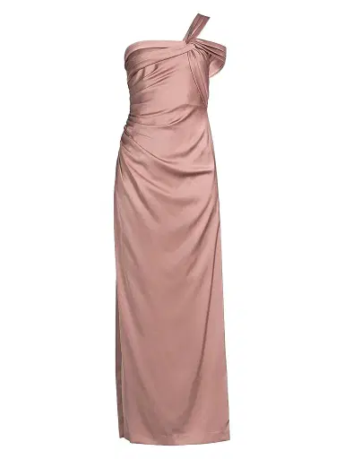 Aidan Mattox Women's Draped One-Shoulder Satin Column Gown - Warm Cameo - Size 14 | Thumbnail 1