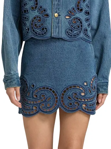 Ulla Johnson Women's The Cadiz Eyelet Cotton Denim A-Line Miniskirt | Thumbnail 3 Ulla Johnson Women's The Cadiz Eyelet Cotton Denim A-Line Miniskirt | Thumbnail 3