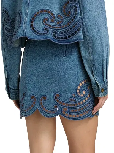 Ulla Johnson Women's The Cadiz Eyelet Cotton Denim A-Line Miniskirt | Thumbnail 5 Ulla Johnson Women's The Cadiz Eyelet Cotton Denim A-Line Miniskirt | Thumbnail 5