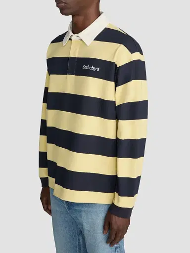 Frame Men's x Sotheby's Striped Cotton Rugby Polo Shirt - Navy Yellow | Thumbnail 4 Frame Men's x Sotheby's Striped Cotton Rugby Polo Shirt - Navy Yellow | Thumbnail 4