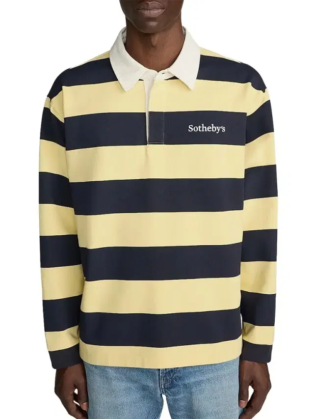 Frame Men's x Sotheby's Striped Cotton Rugby Polo Shirt - Navy Yellow