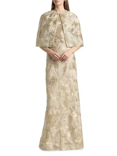 Reem Acra Women's Raffia Metallic Sleeveless A-Line Gown - Beige Gold - Size 10 | Thumbnail 2 Reem Acra Women's Raffia Metallic Sleeveless A-Line Gown - Beige Gold - Size 10 | Thumbnail 2