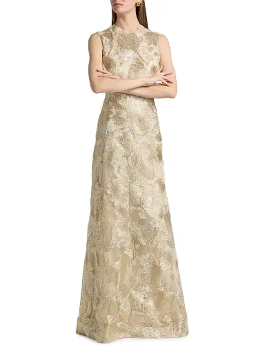 Reem Acra Women's Raffia Metallic Sleeveless A-Line Gown - Beige Gold - Size 10 | Thumbnail 3 Reem Acra Women's Raffia Metallic Sleeveless A-Line Gown - Beige Gold - Size 10 | Thumbnail 3