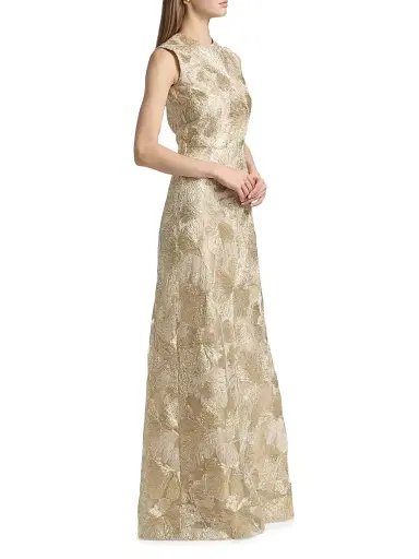 Reem Acra Women's Raffia Metallic Sleeveless A-Line Gown - Beige Gold - Size 10 | Thumbnail 4 Reem Acra Women's Raffia Metallic Sleeveless A-Line Gown - Beige Gold - Size 10 | Thumbnail 4