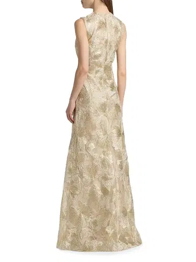 Reem Acra Women's Raffia Metallic Sleeveless A-Line Gown - Beige Gold - Size 10 | Thumbnail 5 Reem Acra Women's Raffia Metallic Sleeveless A-Line Gown - Beige Gold - Size 10 | Thumbnail 5