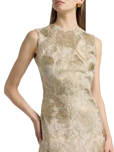 Reem Acra Women's Raffia Metallic Sleeveless A-Line Gown - Beige Gold - Size 10 | Thumbnail 6 Reem Acra Women's Raffia Metallic Sleeveless A-Line Gown - Beige Gold - Size 10 | Thumbnail 6
