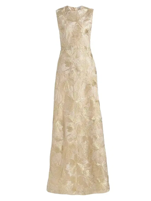 Reem Acra Women's Raffia Metallic Sleeveless A-Line Gown - Beige Gold