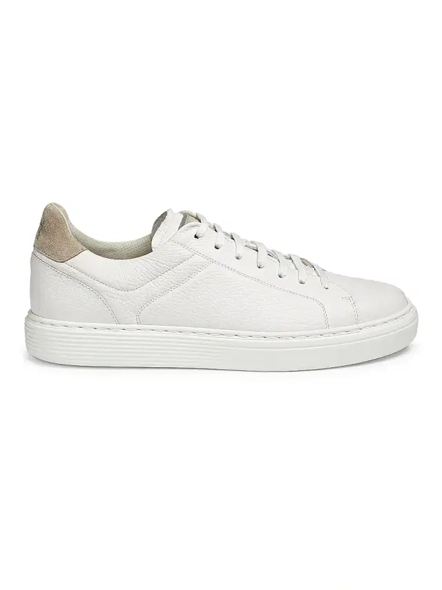 Brunello Cucinelli Men's Suede-Trim Low-Top Leather Sneakers - White