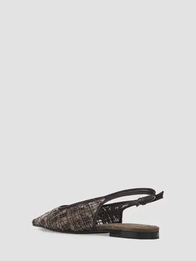 Brunello Cucinelli Women's Monili-Embroidered Check Flats - Dark Brown Multi | Thumbnail 2